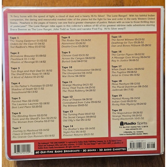 The Lone Ranger on Radio 20 Audio Cassette Tapes 60 Old Time Broadcasts 2001 - Picture 2 of 8